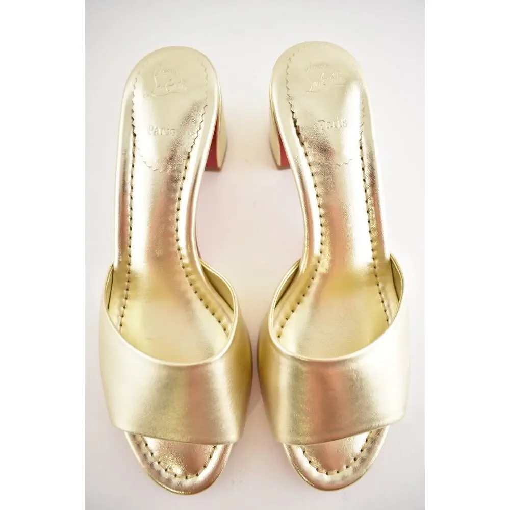 Christian Louboutin Jane Mule 55 Platine Gold Leather Backless Sandal Heel 39
